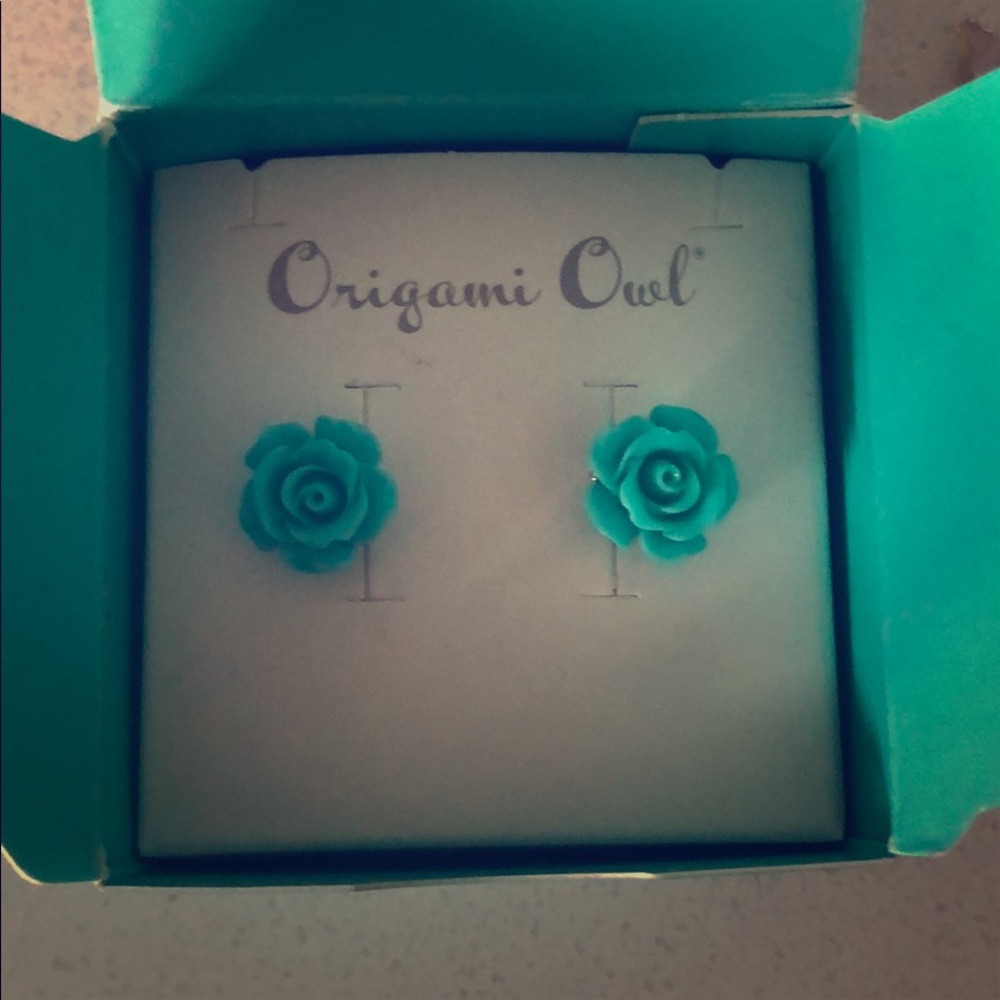Teal Rose Stud Earrings